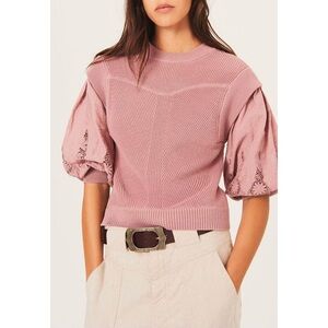 BA&SH samoa jumper sweater puff sleeve top pink